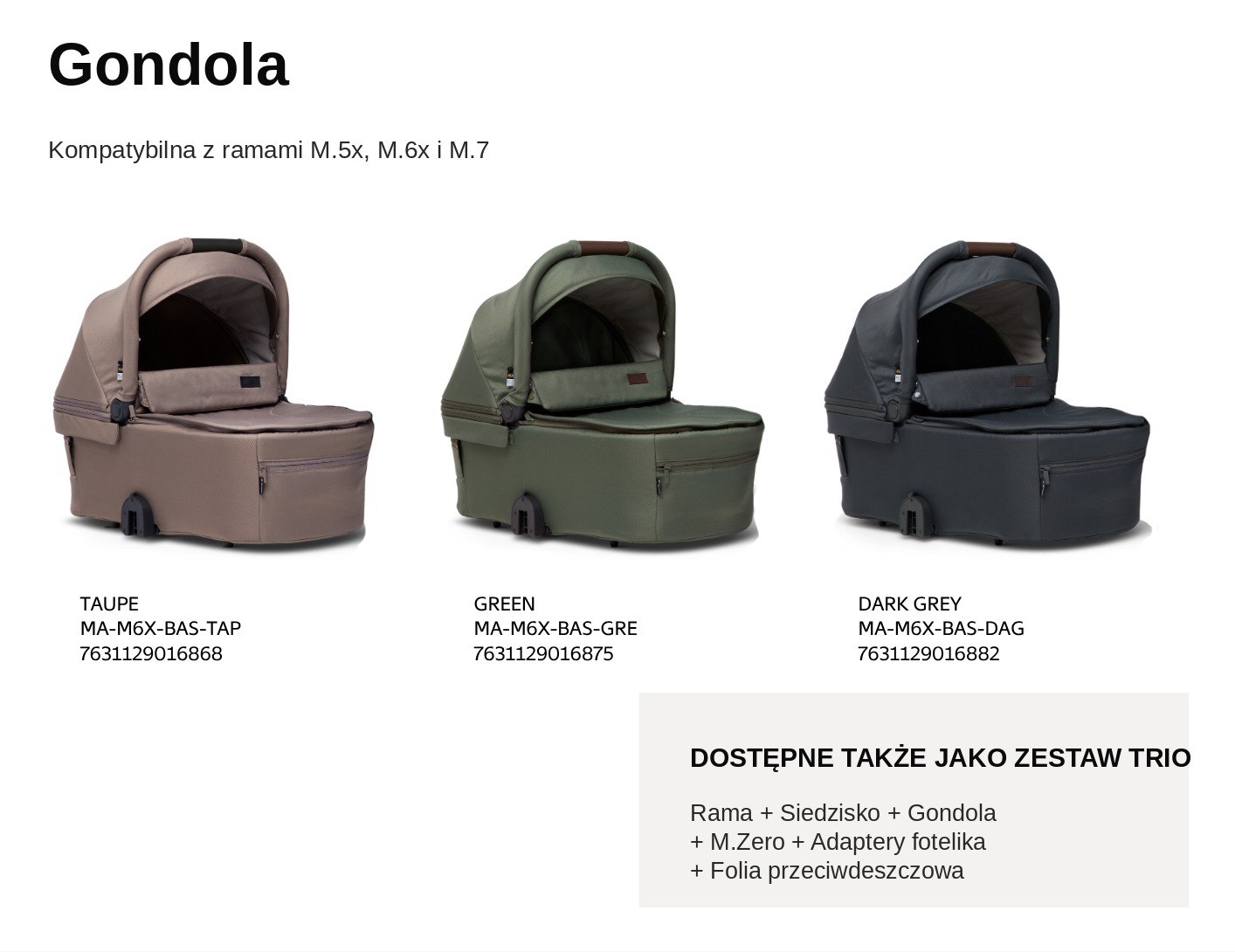 Gondola M.7 - kolory Taupe, Green, Dark Grey
